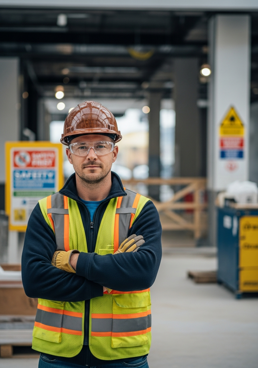 Worker wearing safety gear